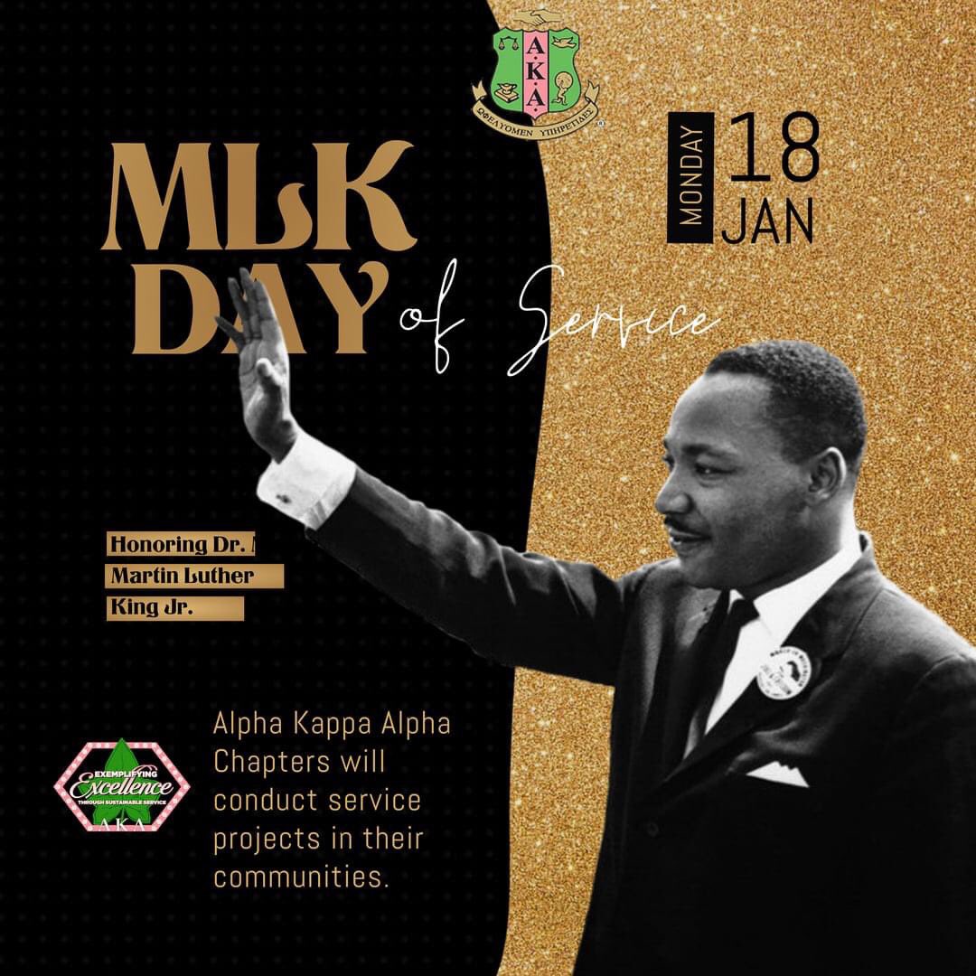 akasorority1908's tweet photo. Today, we honor the life and legacy of Dr. Martin Luther King Jr... Share what service(s) you are providing your community today. #AKA1908  #AKAMLKDayofService #Excellence https://t.co/1KAzAP6ykw