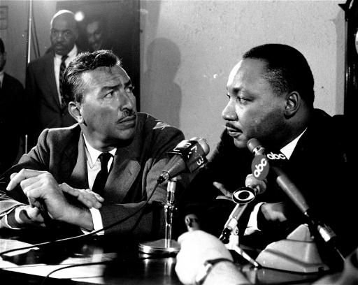 Martin Luther King, Jr. (right) and Representative Adam Clayton Powell at a news conference at Abyssinian Baptist Church in Harlem, New York on November 14, 1965. Photo by David Pickoff.  #MLK    #MLKDay    #MLKDay2021  