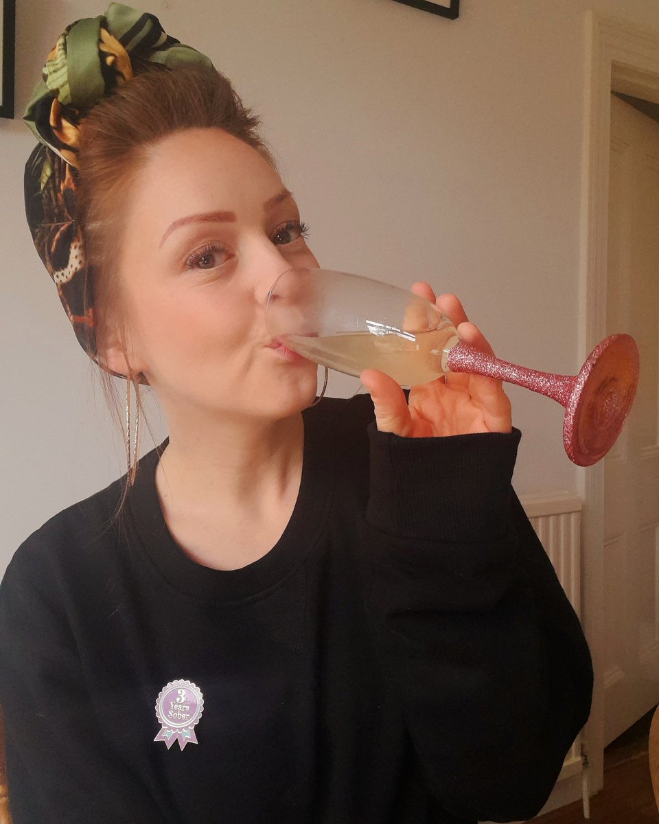 Three years Clean and Sober... Celebrating (a day late) with Ginger Ale in a champagne glass because I'm still an Absolute Fucking Diva. #SobrietySociety #SoberAF #SoberQueen