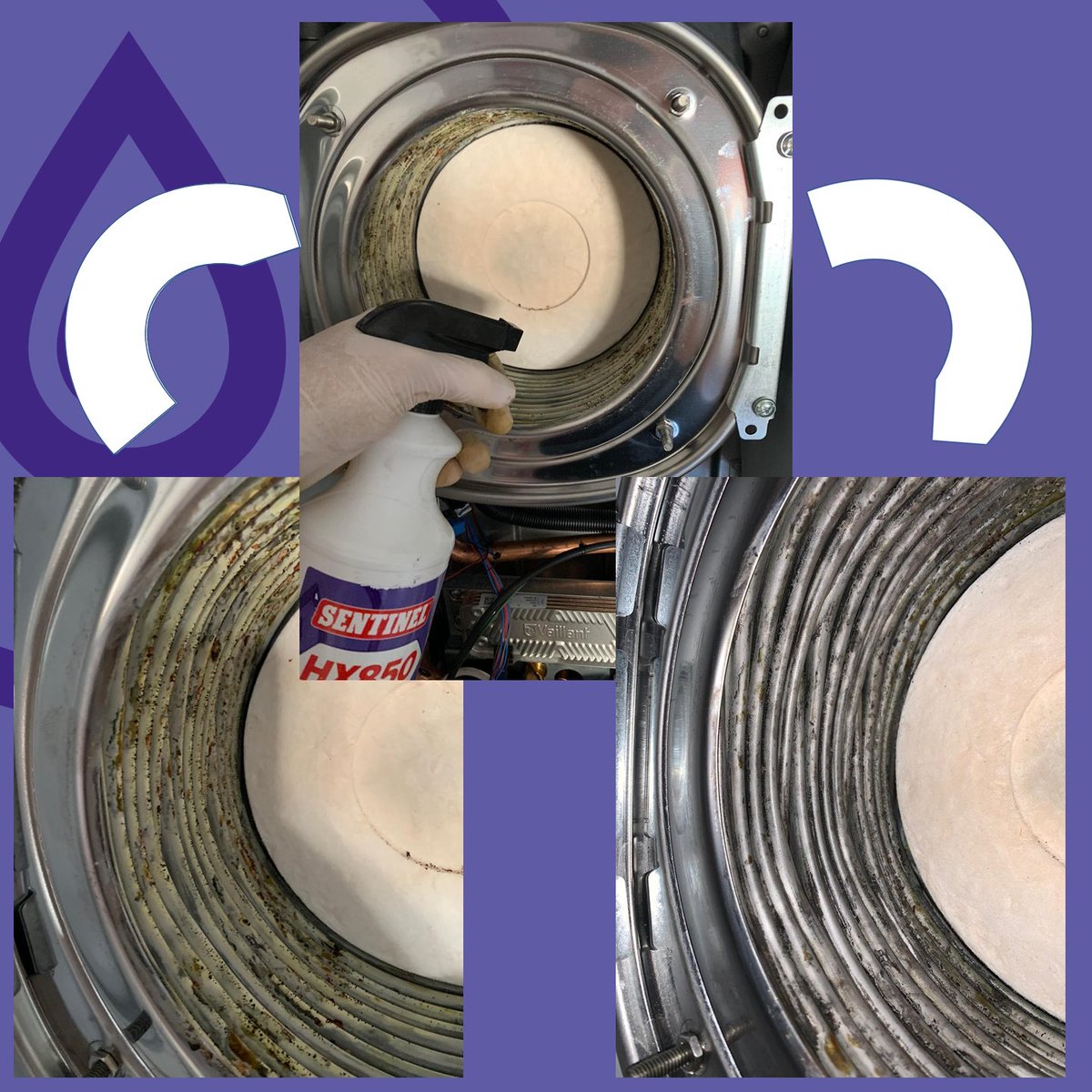 SentinelSol's tweet photo. Il Prima e Dopo di uno scambiatore primario: con #HX850 #Pulitore Lato Fumi spruzzi, pulisci e recuperi l'efficienza della caldaia. Pulendo la camera di combustione si elimina un grande ostacolo allo scambio di calore, migliorando istantaneamente la resa del riscaldamento. https://t.co/KqzI8Rz55r