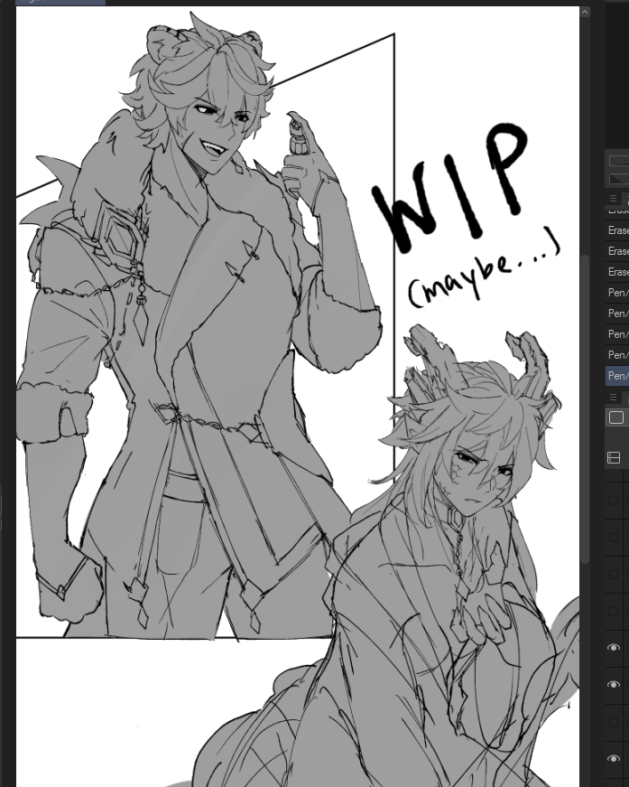 (wip) hmmmm beast king tiger childe...smtg like that? im not good at drawing anything serious/cool so idk when i will continue but ye tiger childe i tried _(:3」∠)_ 