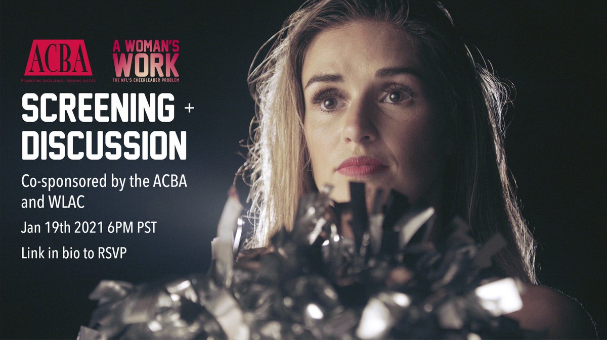 AWomansWorkDoc's tweet image. TOMORROW! Join @ACBAtweets at 6pm PST for a special screening of #AWomansWorkDoc followed by a panel with attorneys Daci Burrell, Leslie Levy, and Sharon Vinick, who litigated Lacy&apos;s case! Register here: acbanet.org/event/?backcal…