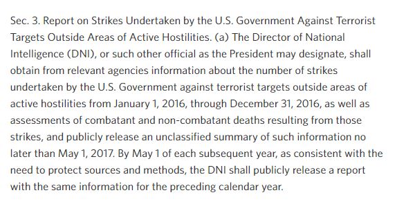4) Among changes implemented by Obama was an expectation of zero civilian deaths from proposed strikes - including by  @CIA. His Executive Order of July 2016 also required  @ODNIgov to report annually on strikes and possible civilian deaths outside warzones.  https://obamawhitehouse.archives.gov/the-press-office/2016/07/01/executive-order-united-states-policy-pre-and-post-strike-measures