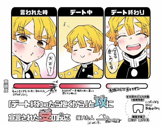 🎃さんがTwitterに投稿した我妻善逸(鬼滅の刃)のイラスト。