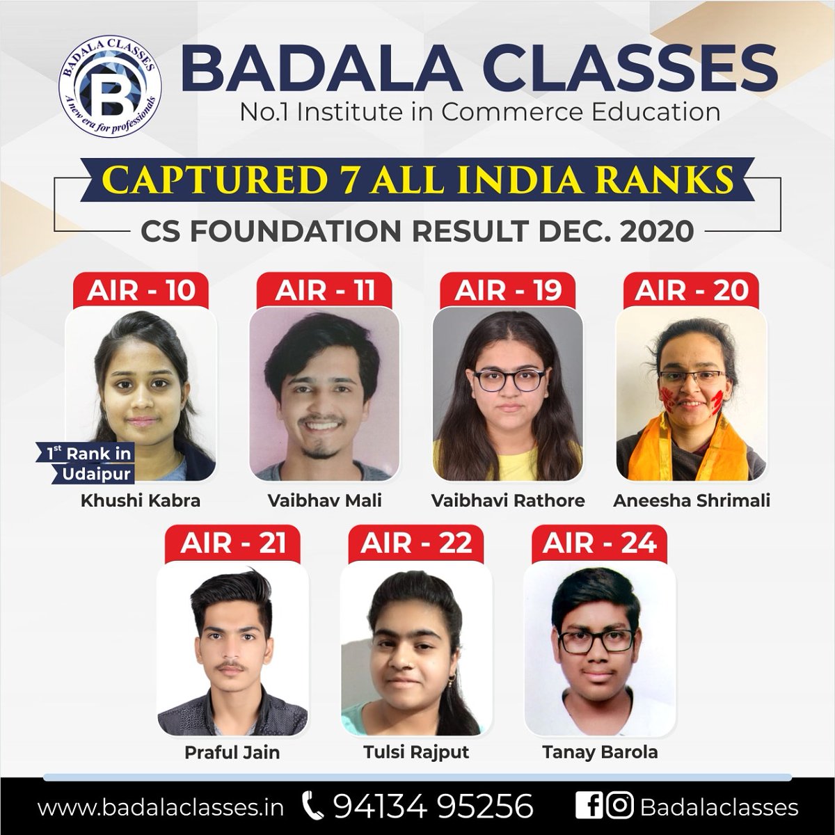 BadalaClasses's tweet photo. Work hard in silence and let your success make the noise!!
As the results of CS Foundation got announced today, the success of our students has definitely made noise. So proud to announce that badalians Captured 7 All India Ranks!!
#badalaclasses #badalians #alwaysonthetop https://t.co/yI2OetXLc3