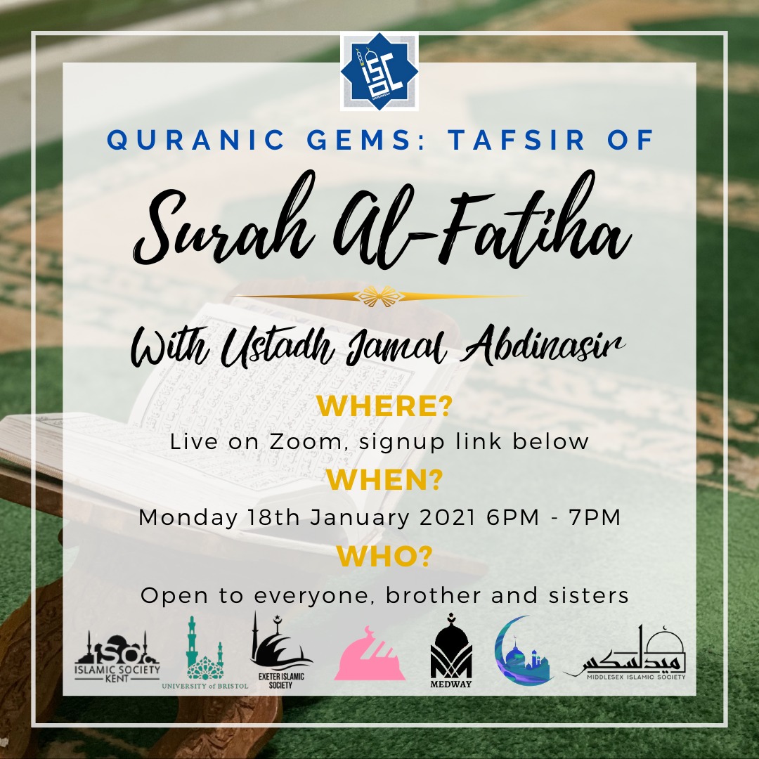 We read Surah Al-Fatiha a minimum of 17 times a day, 510 times a month and 6,205 times every year but do you know the meaning?

Why did Allah tell us to read this specific Surah for every Rakah?

Find out on Monday 18th at 6pm.

Get your free ticket at: tinyurl.com/y3u82szb