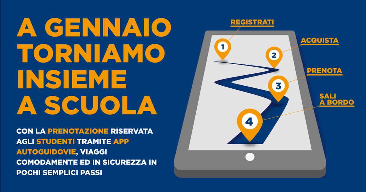 AutoguidoviePV's tweet photo. 🚌 Inizia la ripresa scolastica in presenza in Piemonte ed Emilia Romagna, gli studenti possono prenotare le corse scolastiche tramite APP #Autoguidovie con il SERVIZIO PRENOTA SCUOLE.
🎒 Tutte le istruzioni https://t.co/SOpzVHqavO
📱 Scarica/aggiorna app https://t.co/DmqLFIcihH https://t.co/jA5tHtowFx