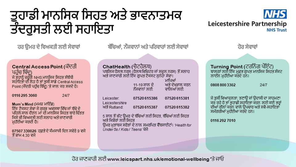There are local services that can help if you’re feeling  #stressed #low or #anxious this #BlueMonday. 👇

Scroll through to view in alternative languages and please share within your networks.