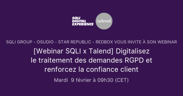 BISCHOFF7's tweet photo. [Webinar SQLI x Talend] Digitalisez le traitement des demandes RGPD et renforcez la confiance client | avec @Mathieu_Rouly SQLI_FR @TalendFR @jerome_elek @Dtalaga https://t.co/5i8xS4vFgv https://t.co/j538bovLig