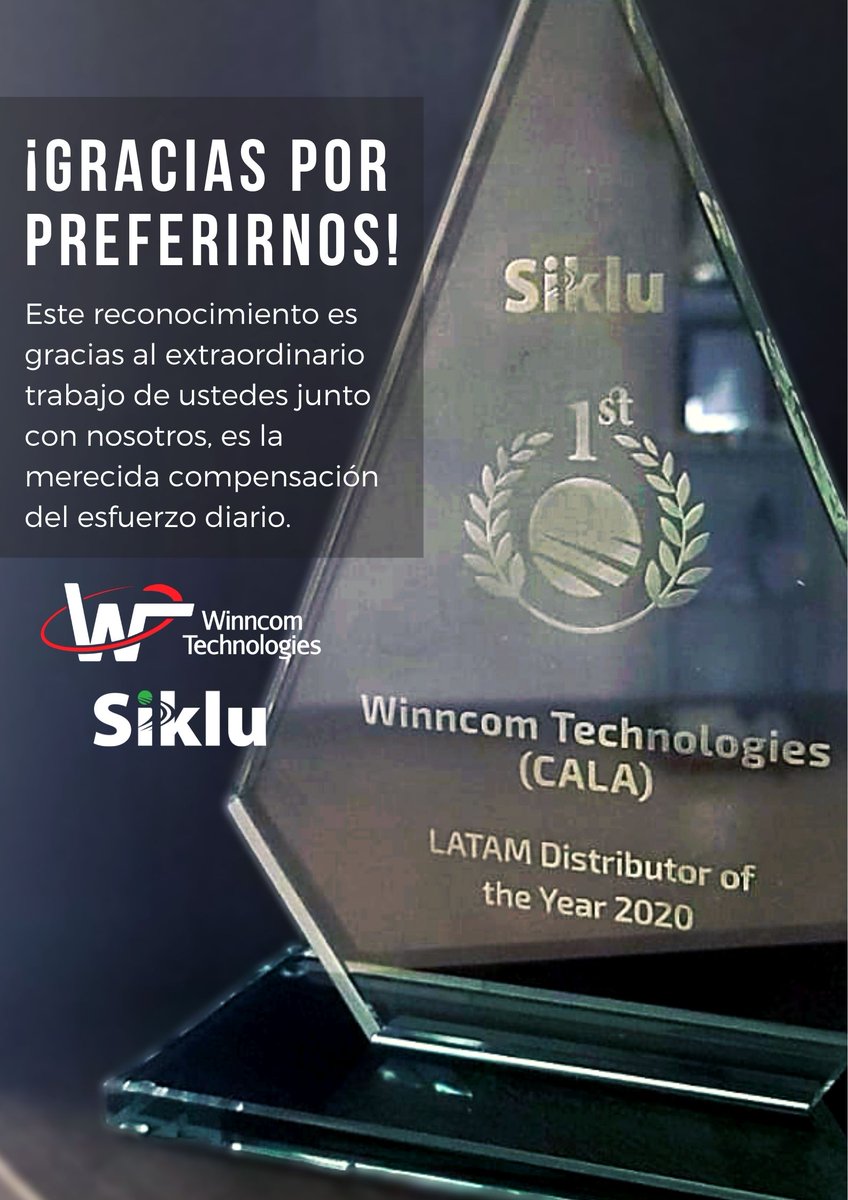 Empezamos esta semana con el premio de <a href="/Siklu_mmwave/">Siklu</a>  a 'Distribuidor LATAM del año 2020'. Gracias por escogernos y vamos por otro año lleno de éxitos junto a ustedes.