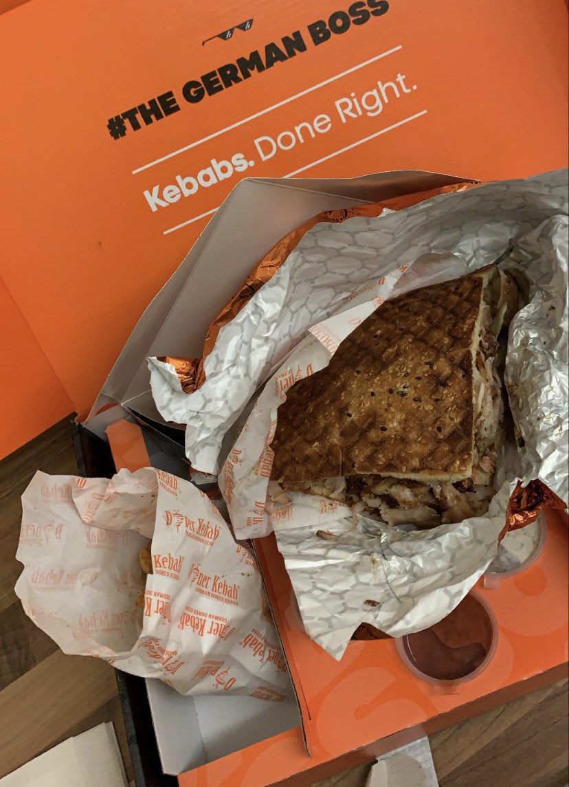Adamnoble81's tweet photo. Had a @GermanDoner_UK last night.. Wow, best kebab, I’ve had in a very long time.. would highly recommend them. #thegermanboss curry Fries and Donna spring rolls 🤤🤤🤤 https://t.co/wewTha42XJ
