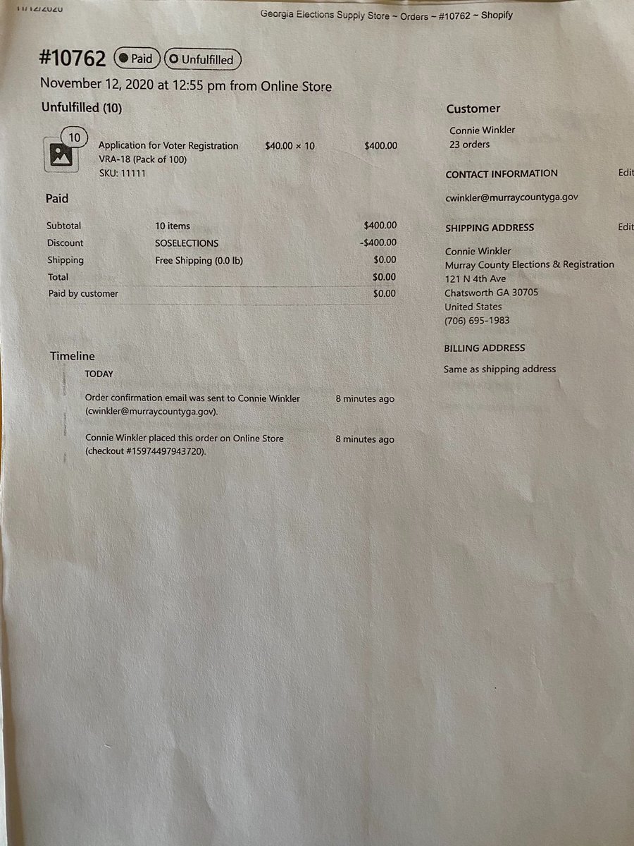 2181. Rt. @JovanHPulitzer Why would any one Georgia County need to order enough voter registration packets AFTR Gen. election to allow EVERYONE in the state to register 2.6x? Oh & remember they turned in their run off counts late! BUSTED! SEE FOR YOURSELF