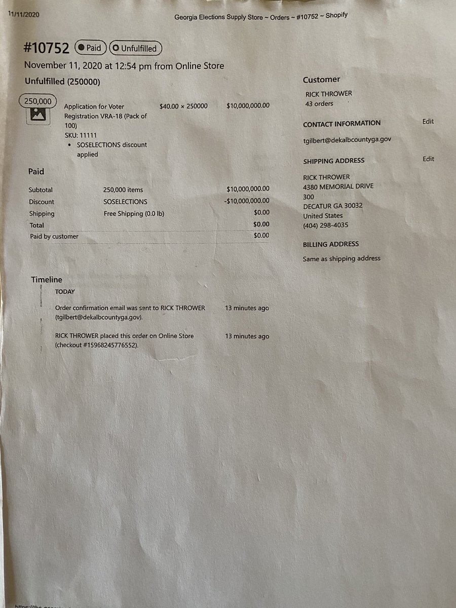 2181. Rt. @JovanHPulitzer Why would any one Georgia County need to order enough voter registration packets AFTR Gen. election to allow EVERYONE in the state to register 2.6x? Oh & remember they turned in their run off counts late! BUSTED! SEE FOR YOURSELF