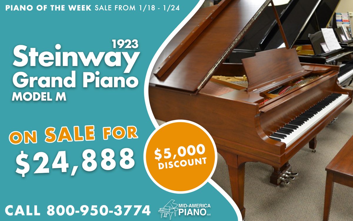 MidAmericaPiano's tweet photo. Our Piano of the Week is this 1923 Steinway Grand Piano! On sale for $24,888 comparable new at $93,600! This piano is freshly restored and sounding beautifully. Come check it out in store or call us at 800-950-3774! We'd love to find this piano a home!

https://t.co/7tj5uYAvEu https://t.co/BO601SpZJf