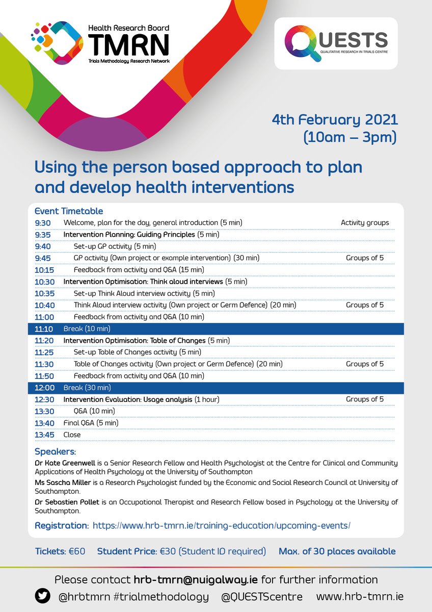 hrbtmrn's tweet photo. Our next Study Day (online format) Feb 4th - "Using the #PersonBasedApproach to plan and develop #HealthInterventions" with our colleagues
@kate_greenwell @SaschaJMiller & Sebastian Pollet @southamptonuniv
#TrialMethodology Register: https://t.co/i0MERGBYtA https://t.co/ociF6rYJIP