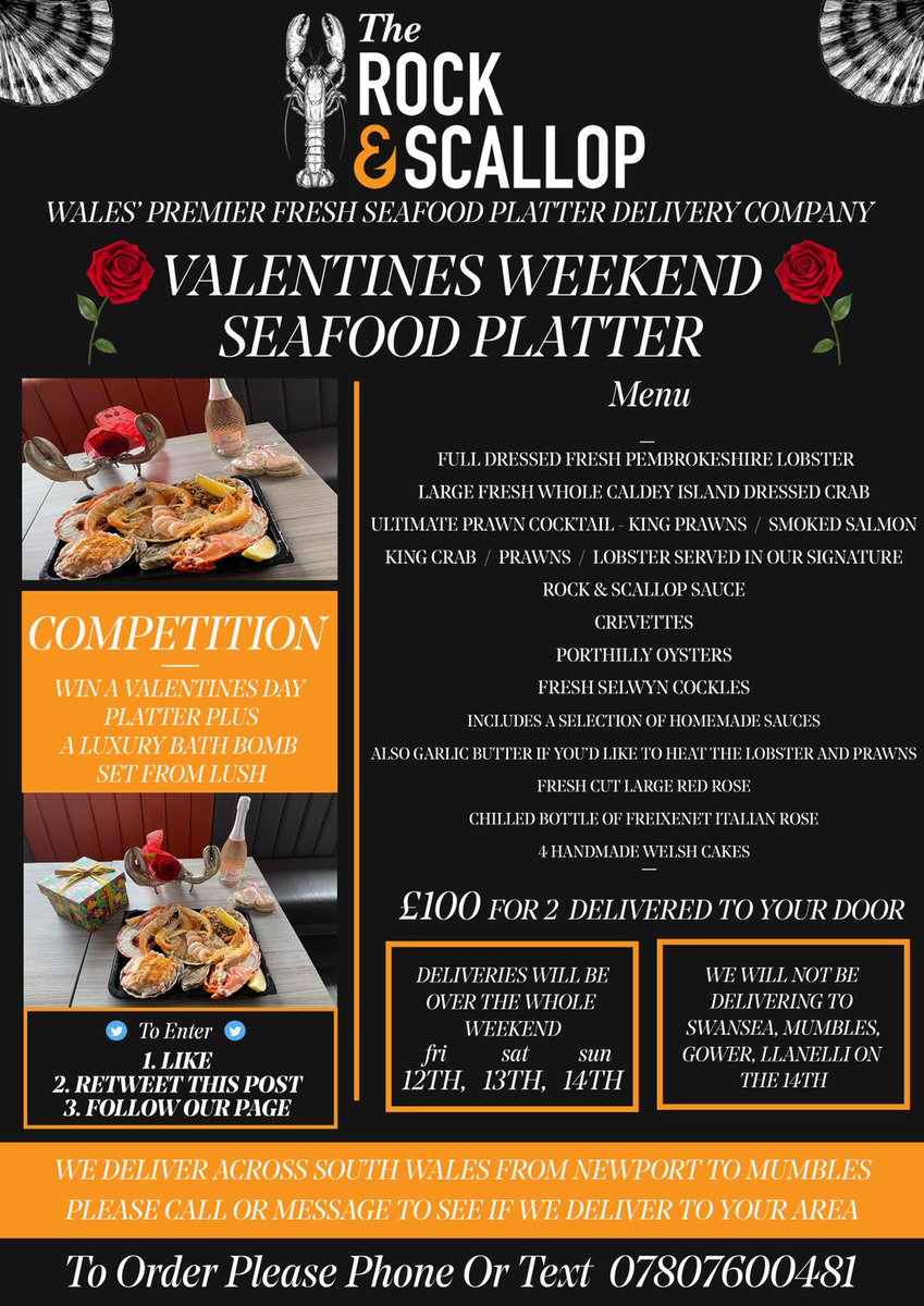 We are also giving one lucky customer the chance to win our amazing Valentines platter and also a set of bath bombs from Lush. 

ITS EASY TO ENTER, all you have to do is:
1. Like This Post
2. Retweet This Post
3. Follow The Crispy Cod