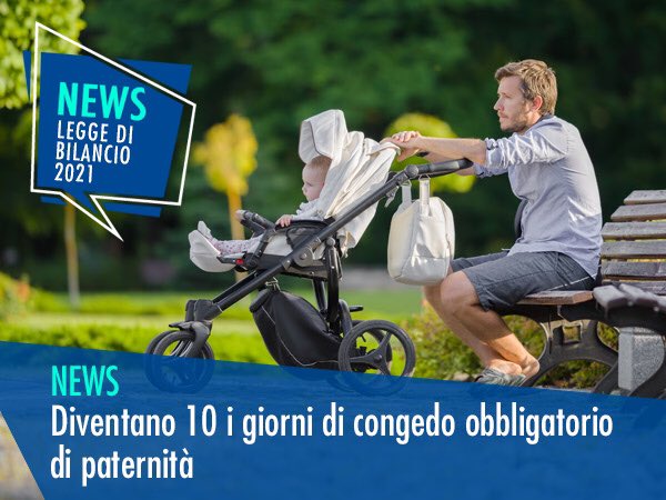 patronatoacliIT's tweet photo. #siamoviciniate📌Dal 2021 aumentano i giorni di congedo per i neo papà alla nascita di un figlio:da 7 diventano 10 giornate retribuite al 100%.➡️Nella news i dettagli: https://t.co/XBoSKtr4nV #patronatoacli #consulentiperpassione https://t.co/F0aGPFEVfu
