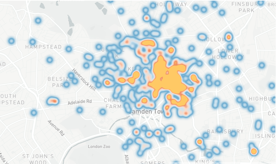 KentishTownCC's tweet photo. We now have 56 local people signed up to be part of our Covid Volunteer Force. 

A huge thanks to the team from @TimetoSpare2 for providing us with tech to safely look after our volunteers data and to create lovely heatmaps showing our volunteer reach. https://t.co/yM2ODA99ei