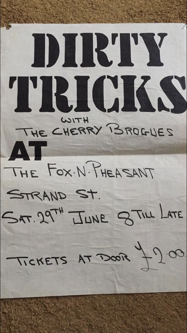 BroguesThe's tweet photo. Little glimpse of 1991. #TheCherryBrogues in their infancy supporting Clondalkin’s finest blues band #DirtyTricks at the #FoxandPheasant off Capel Street #Dublin #music #bands https://t.co/SHC1Lxtd5h