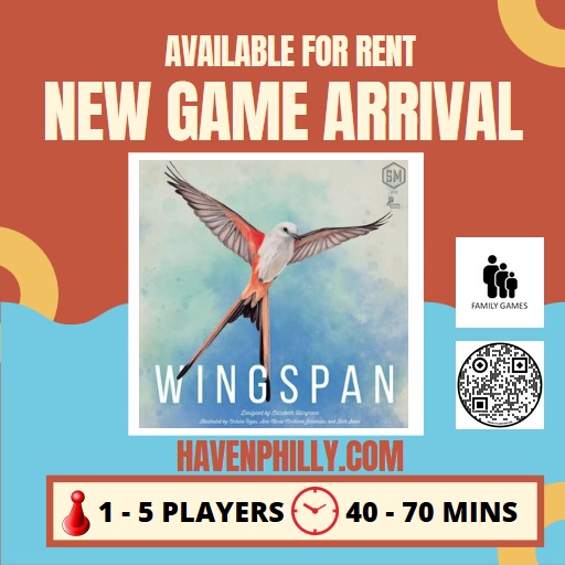 Haven Philly (@havenphl) on Twitter photo New Game Arrival - Wingspan is a competitive, medium-weight, card-driven, engine-building board game from Stonemaier Games. Check out the review from <a href="/nintendoinsider/">nintendo-insider</a> nintendo-insider.com/wingspan-revie…
#boardgamerentals #Family #HavenPhilly #boardgames #Philly #wingspan #HavenPHL New Game Arrival - Wingspan is a competitive, medium-weight, card-driven, engine-building board game from Stonemaier Games. Check out the review from <a href="/nintendoinsider/">nintendo-insider</a> nintendo-insider.com/wingspan-revie…
#boardgamerentals #Family #HavenPhilly #boardgames #Philly #wingspan #HavenPHL