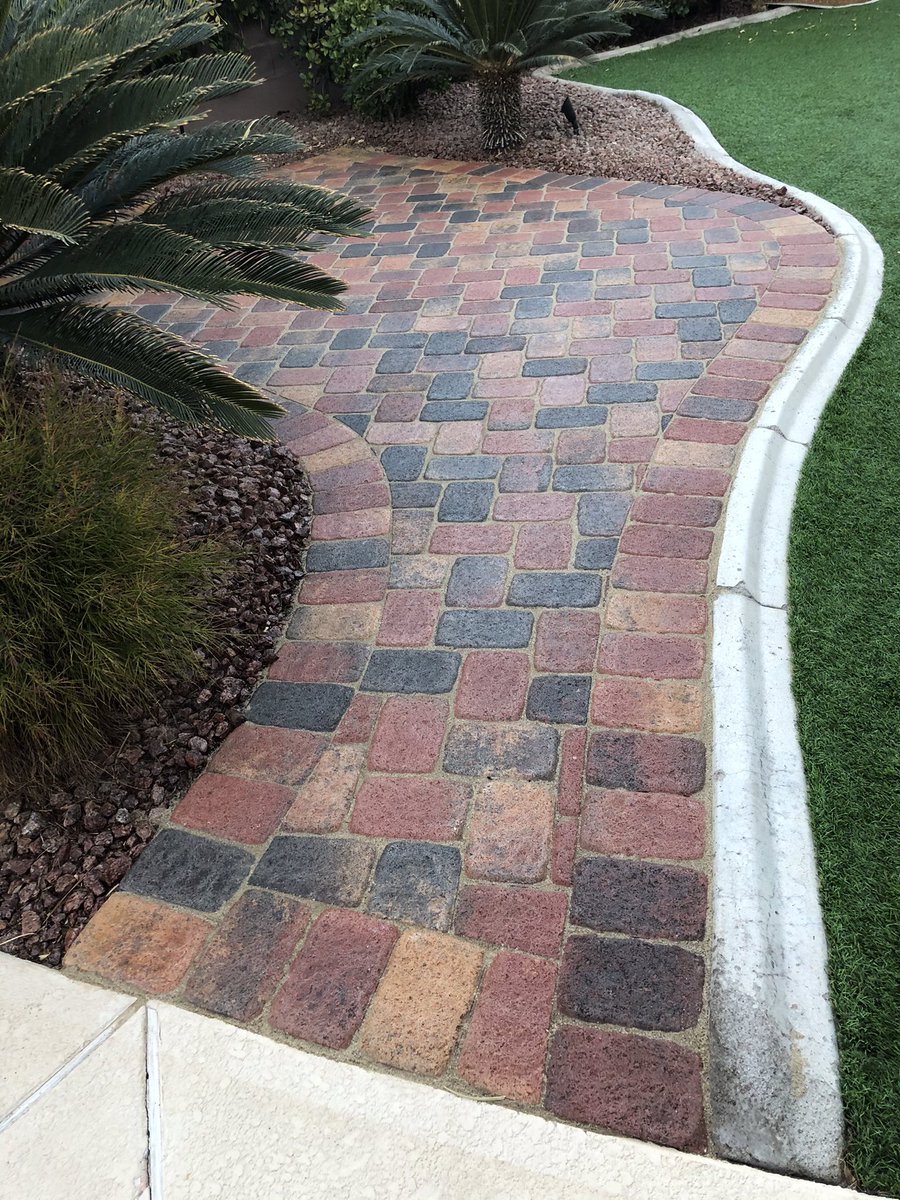 MaxEffort5's tweet photo. The deep enhancement of color in these 12 year old pavers is off the charts. Thanks to @EwingIrrigation for the Las Vegas job-site training class &amp; for bringing the SB-6750 &amp; Polysweep. 15 Vegas contractor crews learning cleaning, sand replacement &amp; Sealing @seksurebond #Stunning https://t.co/qla1ab0dqc