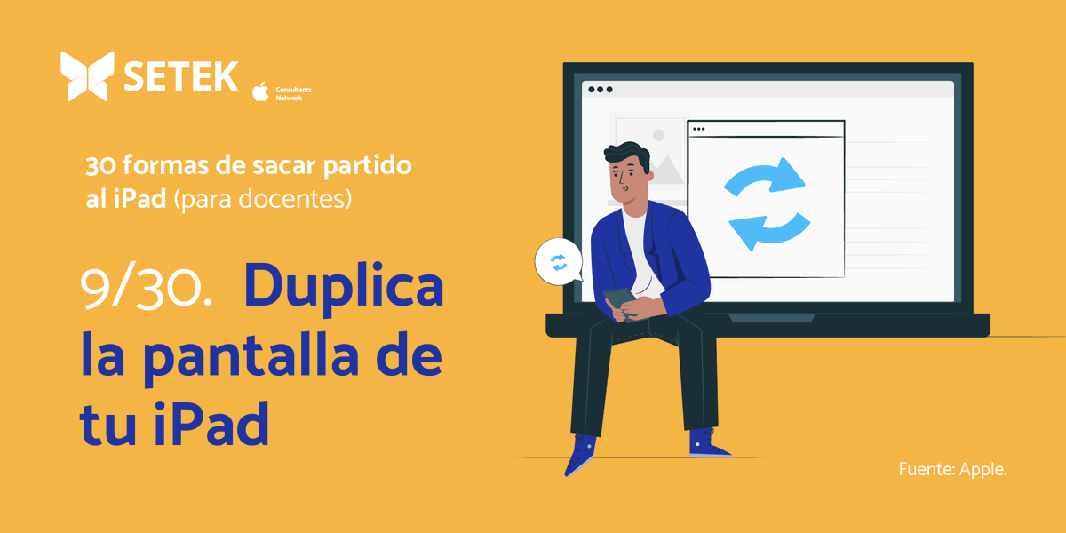 Comparte al instante sitios web, presentaciones, libros, fotos y mucho más en clase con Duplicación AirPlay.

🍏 En Setek ACN somos especialistas en Apple y educación. ¿Quieres saber más? setek.es/educacion/