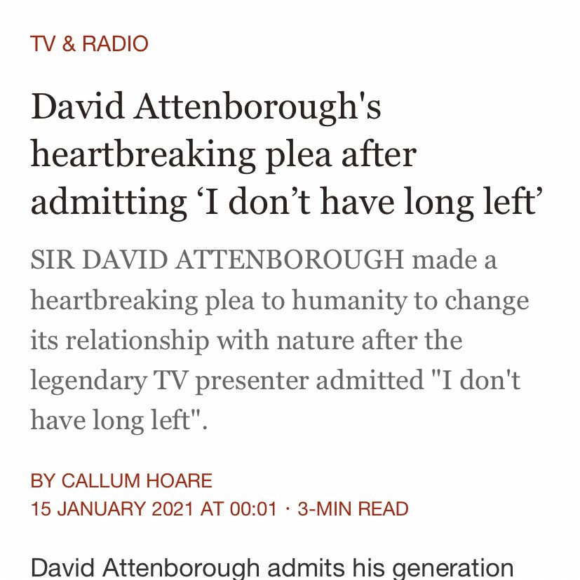 kkirstylouise's tweet photo. What does David Attenborough mean he’s not got long left? Did no one tell him he’s never allowed to leave this earth?? 🙄🖐🏼 https://t.co/0JeFlVU4Yh