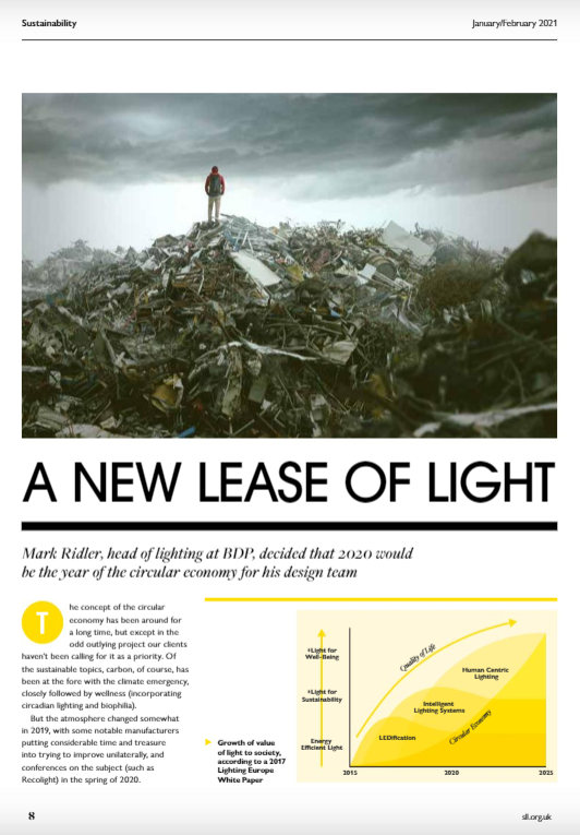 SLL100's tweet photo. Mark Ridler, Head of Lighting @bdp_com explains why 2020 was the year of the circular economy for his team in the latest issue of SLL Light Lines, now available to read online - https://t.co/MyzWzajIEd #LightLines #CircularEconomy https://t.co/kGeHfr7RLy