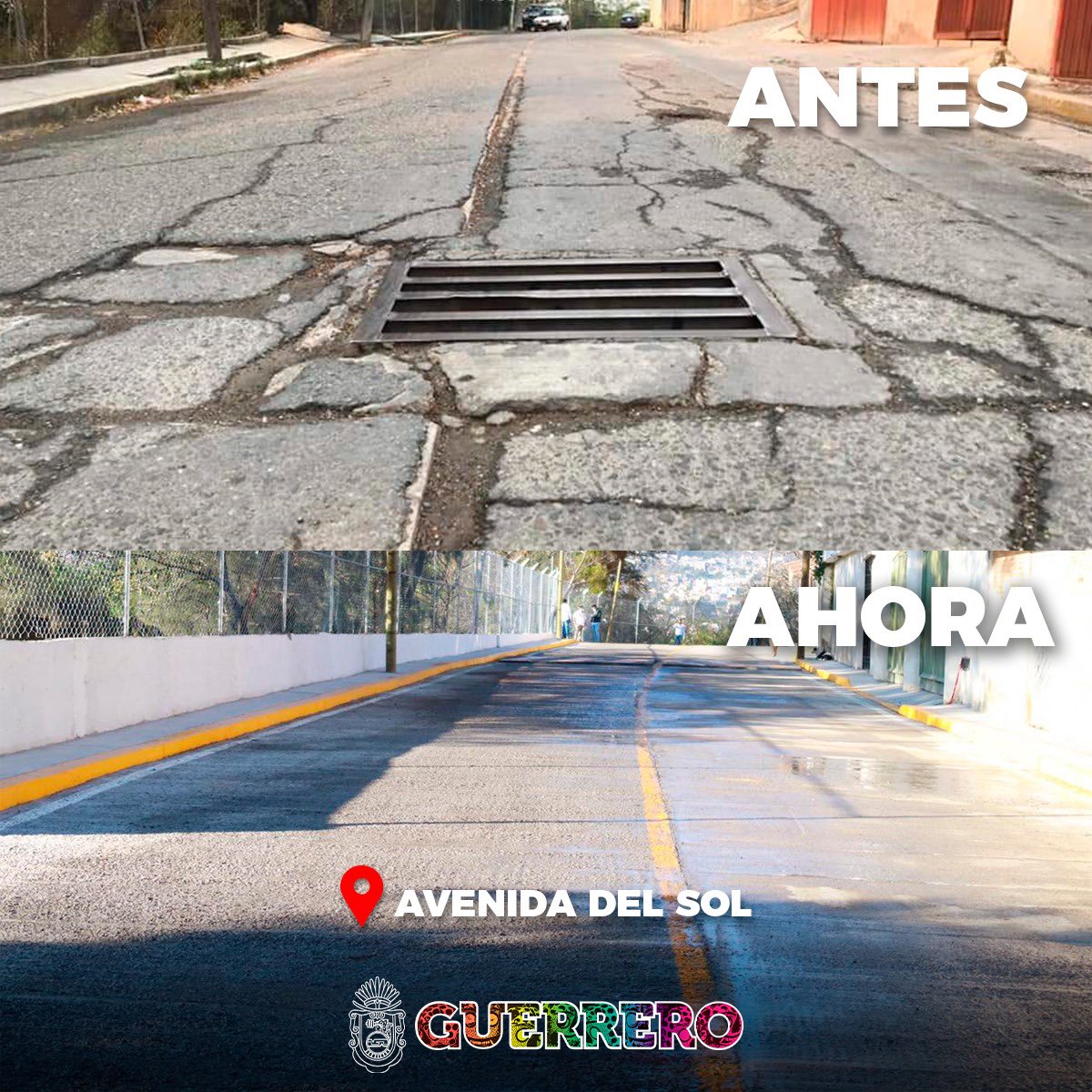 HectorAstudillo's tweet photo. Inauguramos una obra más en Chilpancingo, esta vez en la Col. Las Torres, donde a través de @CICAEG_OPD realizamos la rehabilitación de la Av. del Sol. https://t.co/3GyzGQsMvr