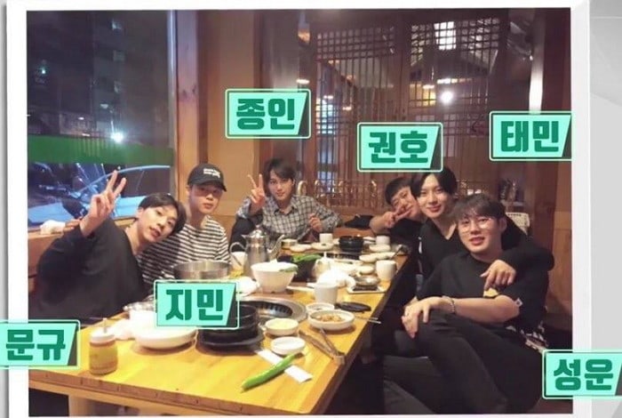 Another classic and famous squad...Padding squadTaemin, Kai, Jimin, Sungwoon, Timotheo, Ravi + their non-idol friend