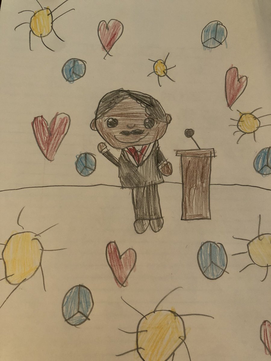 BicesterBrit's tweet photo. My granddaughters pic she drew.. She’s so proud of it. It seemed right to share again on this  #MLKDay2021 

#MLK 
#PeaceLoveUnderstanding
#MartinLutherKingDay https://t.co/P5LVfJV9KC