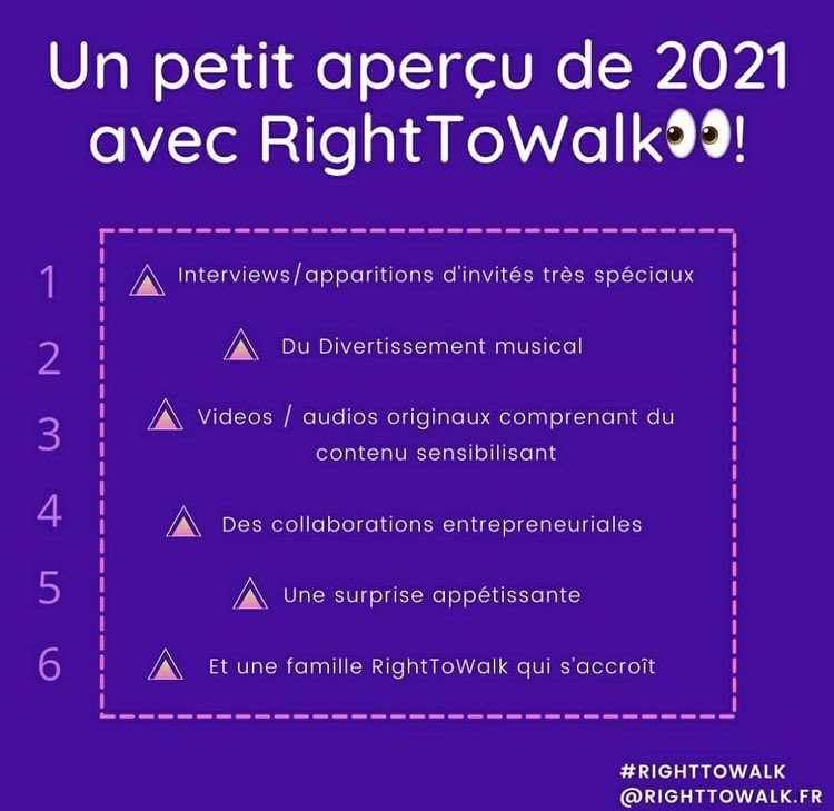 RightToWalk2's tweet image. Nos objectifs pour l’année sont ambitieux, et ce n'est pas sûr que l’on les réussira tous. Néanmoins, ensemble nous sensibiliserons le sujet de harcèlement de rue et commencerons le changement tant nécessaire. RightToWalk vous souhaite une bonne année 💜