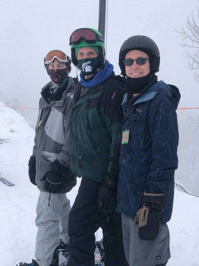MiddleCoastBrew's tweet photo. Ryley and Joel tore up the slopes this weekend, while the slopes tore up Deven.  Over all it was a great way to  celebrate the launch of our Caberfae Red Ale!! https://t.co/l5sxRohdaF