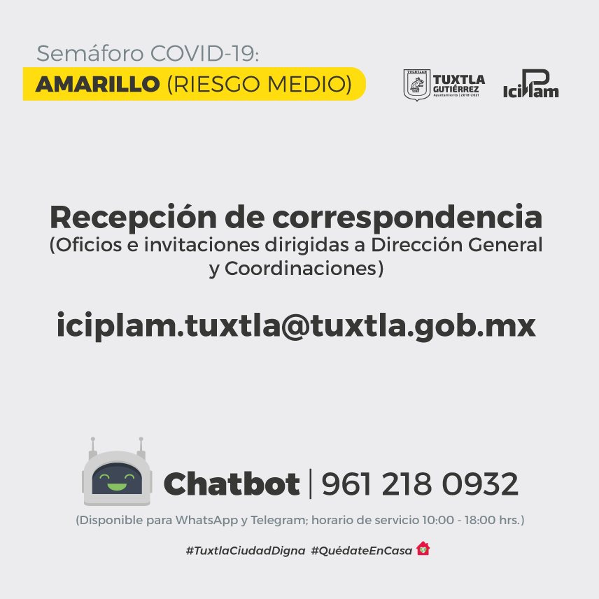 ICIPLAM's tweet photo. ¡Atención! 🚨

Nuestra atención presencial al público se encuentra suspendida hasta nuevo aviso; esta medida incluye la recepción y atención de correspondencia, por lo que ponemos a tu servicio el correo electrónico y ChatBot (WhatsApp y Telegram).

#Tuxtla #QuédateEnCasa🏠 https://t.co/XRgbV00Ze7