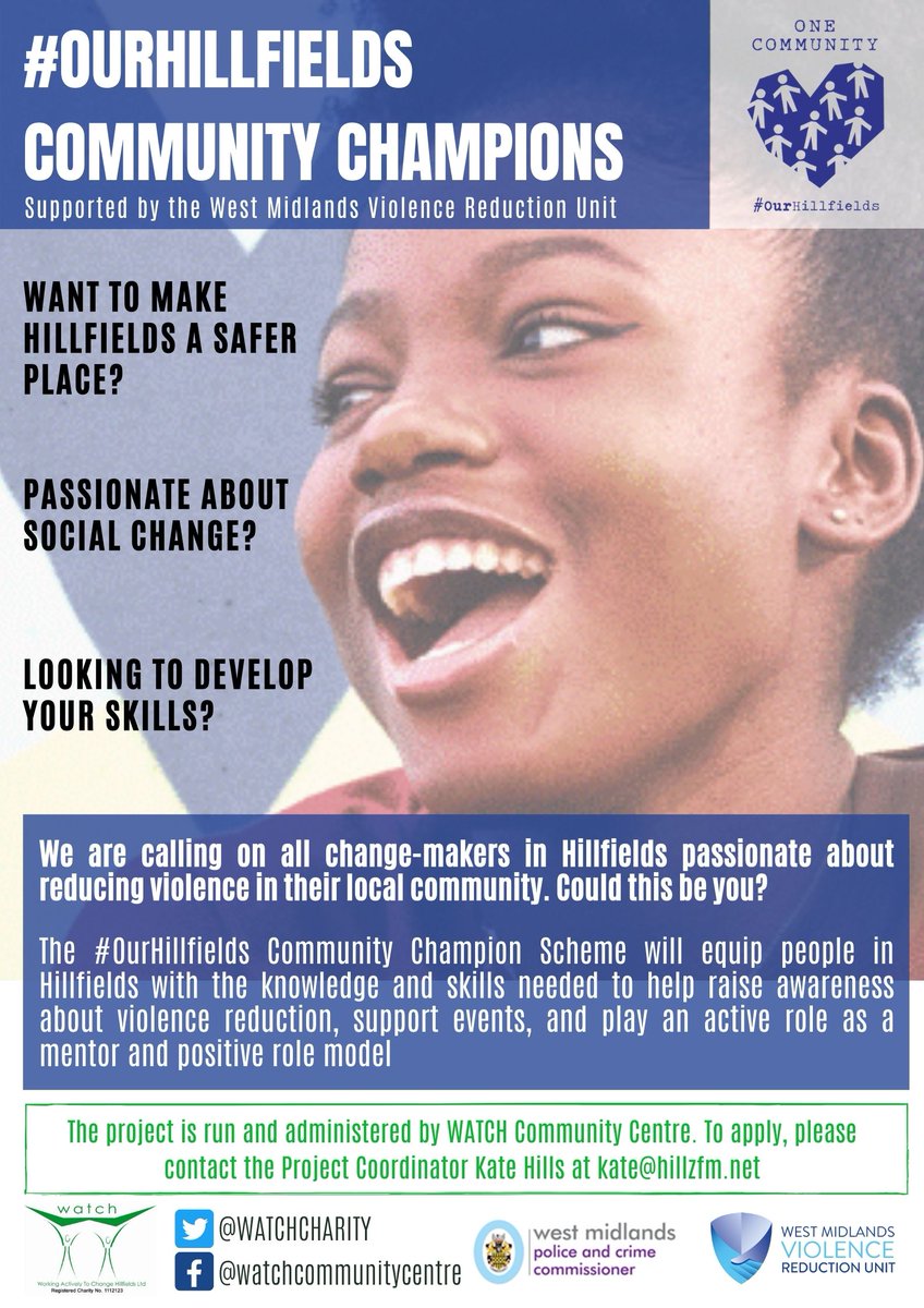 WestMidsVRP's tweet image. APPLY NOW: The #OurHillfields Community Champion scheme is a fantastic way for passionate change-makers in Hillfields to develop their skills and make their community a safer place. If you are over 18 and based in Hillfields, apply now to help bring about positive, lasting change