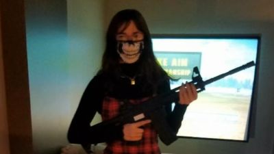 Riley Williams, who allegedly wanted to steal Pelosi’s hard drive and sell it to Russia, was exposed by  @itvnews as having an affinity for posing with big guns in that very same skull mask. So we know that at least one likely member or fan of a violent neo-Nazi group was involved