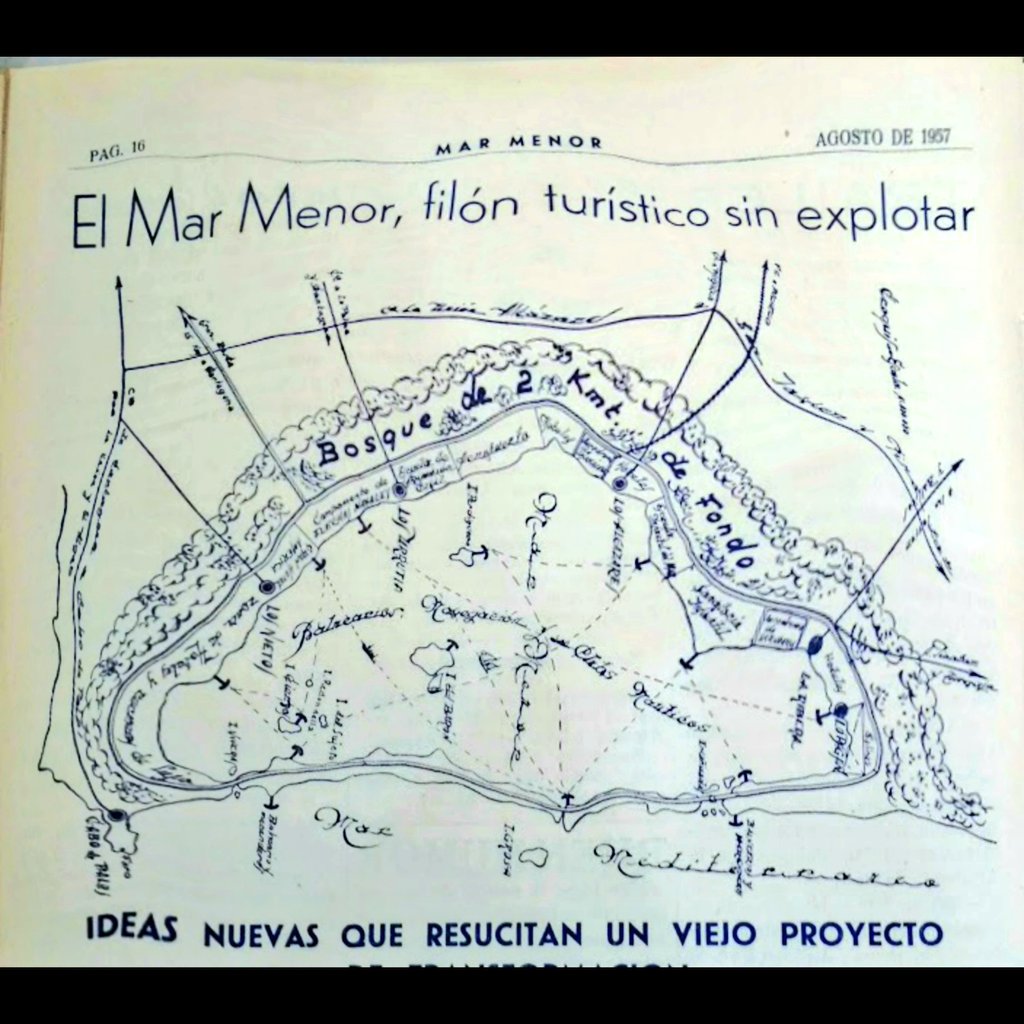 1957🗓:Proponen un🌲BOSQUE🌳de 2 kilómetros de fondo para proteger #MarMenor y darle una dimensión turística.

Los "lumbreras" de turno rechazarían un proyecto que más de 60 años después sigue proponiéndose por personas como nosotr@s.

¿Esperamos😡más o comenzamos a solucionarlo?