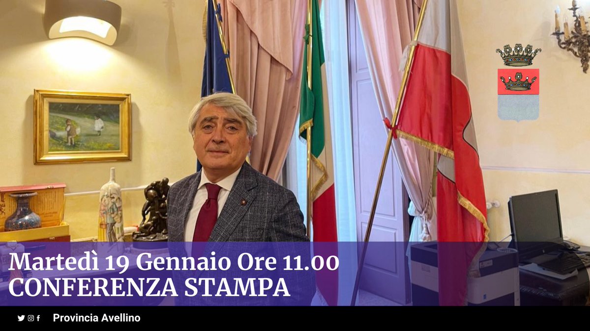ProvinciaAv's tweet photo. E’ in programma domani – martedì 19 gennaio - alle ore 11.00, presso Sala Grasso di Palazzo Caracciolo, la conferenza stampa del presidente Domenico Biancardi per fare il punto sulle attività che l’ente sta portando avanti relativamente al Recovery Plan.

#RecoveryPlan #provincia https://t.co/ylGtCrdtJd
