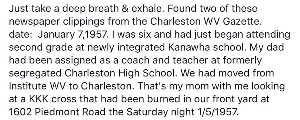 In 1957... just one year before he became the HC at Charleston High the KKK burned a cross in their front yard. This newspaper clipping about it that we possess was delivered to them with the handwritten note full of racial slurs.