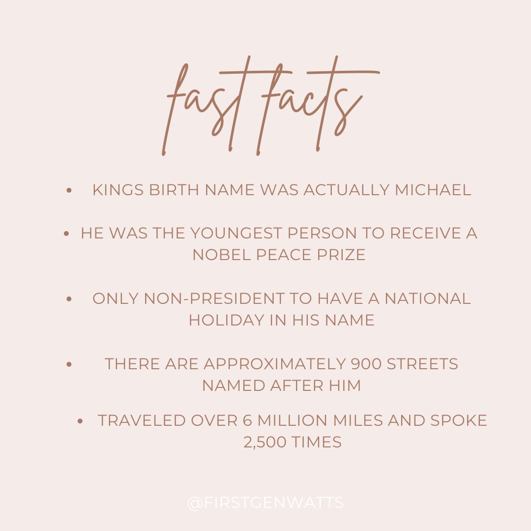 FirstGenWatts's tweet image. (1/2) Today we celebrate Martin Luther King Jr. Day and his legacy. We remember that “the time is always right to do what is right” 💟☮️ #MLKday #MLK 

✨We also have a link in our bio to asu.edu/mlk✨