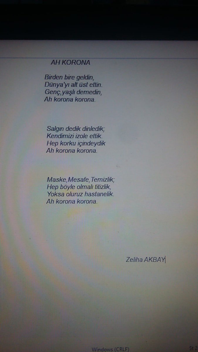 Zeynep387455's tweet photo. Koronavirüs ile ilgili şiir çalışması 
@EmcelliK
#sarigoldeegitim https://t.co/NecQ3dLyN9