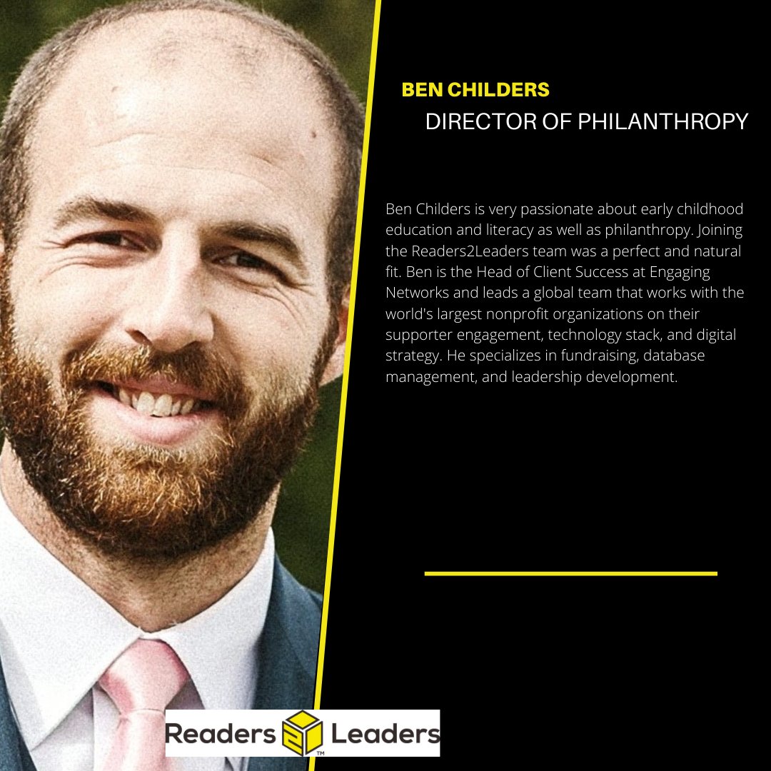 Get to know the #LEADERSHIP behind #Readers2Leaders. We are thrilled to spotlight our #BoardofDirectors over the next several weeks. Please say, "Hello" to our Director, Ben Childers. We are thrilled to have Ben leading the charge! 📚 . . . #nonprofit #literacy #YellowBoxProject