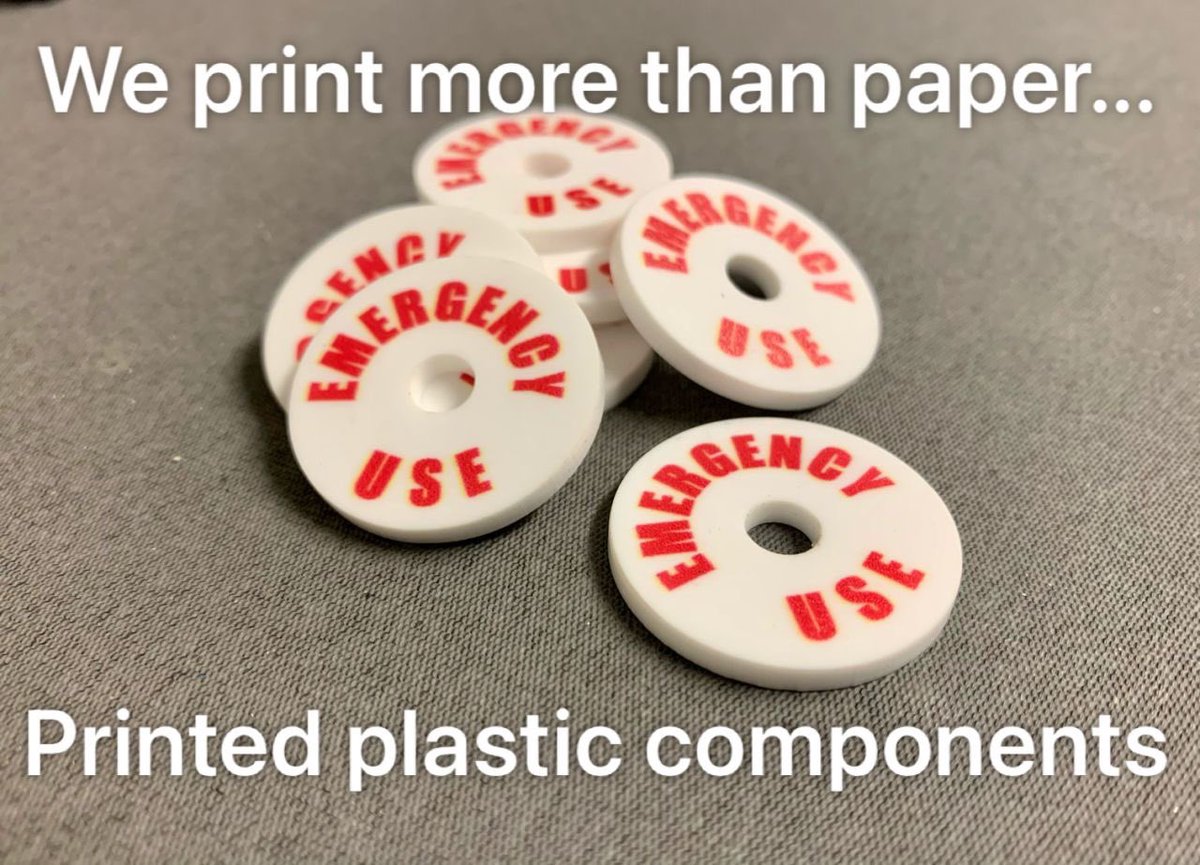 We print more than just paper and marketing materials. Here are some #printed plastic #components we produced recently. They were printed onto 5mm sheets of PVC and routed out into the finished discs you see here.