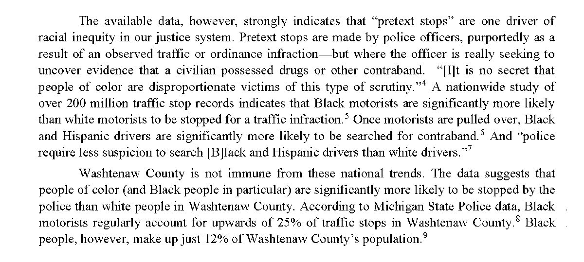 And this is where you get “Driving While Black.” Data—both nationally and locally—has shown that Black motorists, and motorists of color, are disproportionately likely to be pulled over. They’re also disproportionately likely to be searched once they are pulled over. /5