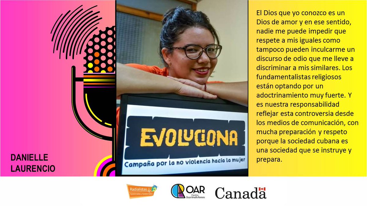 La joven periodista Danielle Laurencio, de Las Tunas, participa en el Curso virtual: "Violencias contra las Mujeres y Radios por la No Violencia", organizado por #OAR, #RadialistasApasionadxs y la <a href="/EmbCanCuba/">Canadá en Cuba</a> <a href="/CanEmbCuba/">Canada in Cuba</a>. Sobre el tema de los #FundamentalismosReligiosos, apunta: