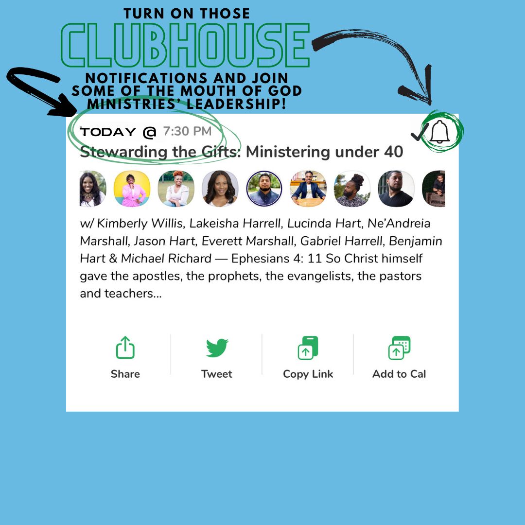 thelaharrell's tweet photo. This will be a much needed #clubhouse discussion for those young and active in ministry!!!

Come on in and join some of the MOG Tribe leadership! It goes down at 7:30pm CST!!!

#join #invite #young #ministry #leaders #kingdom #conversation #steward #gifts #calling https://t.co/ArXgRAeUFa
