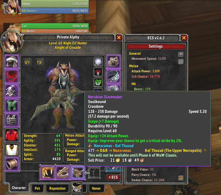 Angry_Asian_Man's tweet photo. After 7 #Naxxramus clears, I am now 8/9 #Cryptstalker with the #NerubianSlavemaker. I'm a week late posting this but heck yeah! #WorldofWarcraftClassic #WoWClassic #Faerlina #FaerlinaCrusade #WoWHunter https://t.co/yJez9VgGvj