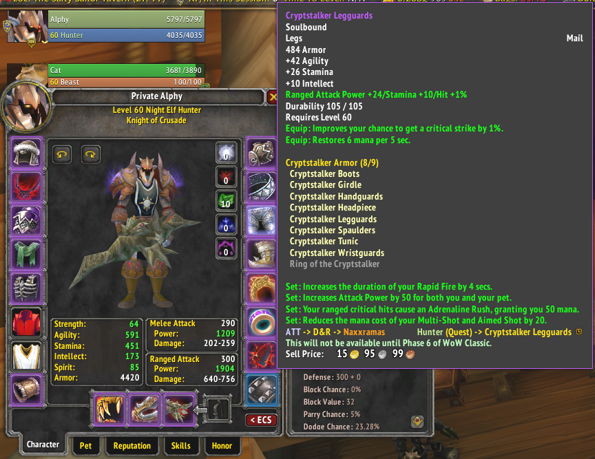 Angry_Asian_Man's tweet photo. After 7 #Naxxramus clears, I am now 8/9 #Cryptstalker with the #NerubianSlavemaker. I'm a week late posting this but heck yeah! #WorldofWarcraftClassic #WoWClassic #Faerlina #FaerlinaCrusade #WoWHunter https://t.co/yJez9VgGvj