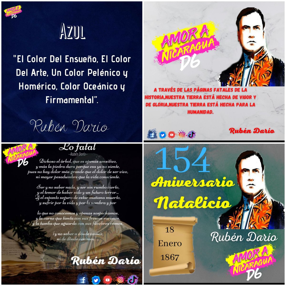 #ManaguaSandinista 
#DarioCantamosVidaYEsperanza
#18deEnero 
Orgullo de mi paìs , nuestro principe del modernismo y poeta niño ♥️hoy conmemorando 154 años de su natalicio 
<a href="/AmorNicaraguaD6/">AmorANicaraguaD6</a> 
@todoscondaniel_