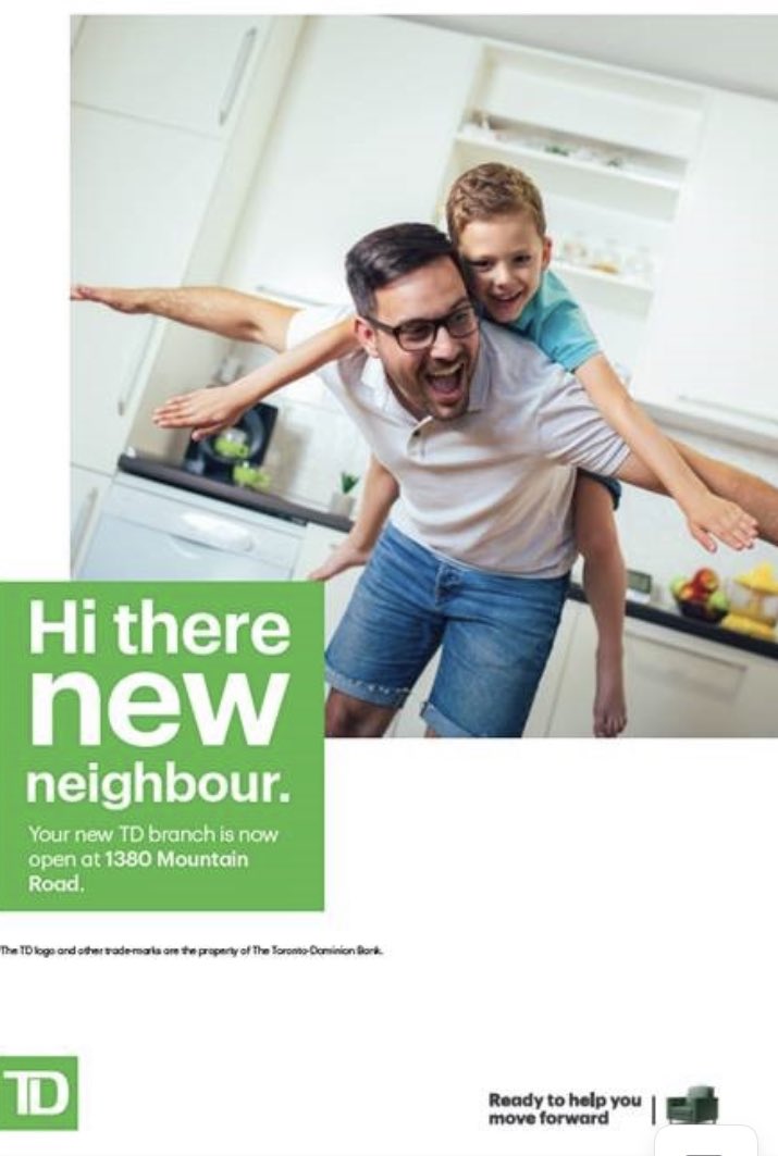 The Mountain Road TD Branch is saying a big hello to our new neighbours! While we continue to ask our customers to bank from home or at the ATM where possible, we are thrilled to officially be a part of this great community. ⁦<a href="/JennAuld/">Jenn Auld</a>⁩ ⁦@DylanTufford_TD
